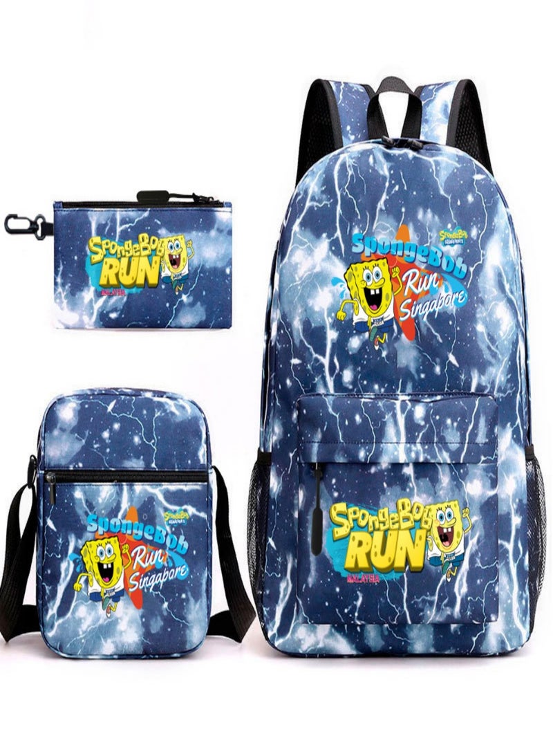 SpongeBob SquarePants Children Backpack Schoolbag Teen Student School Book bag with Lunch Box Pen Case 3 in 1 for Kids