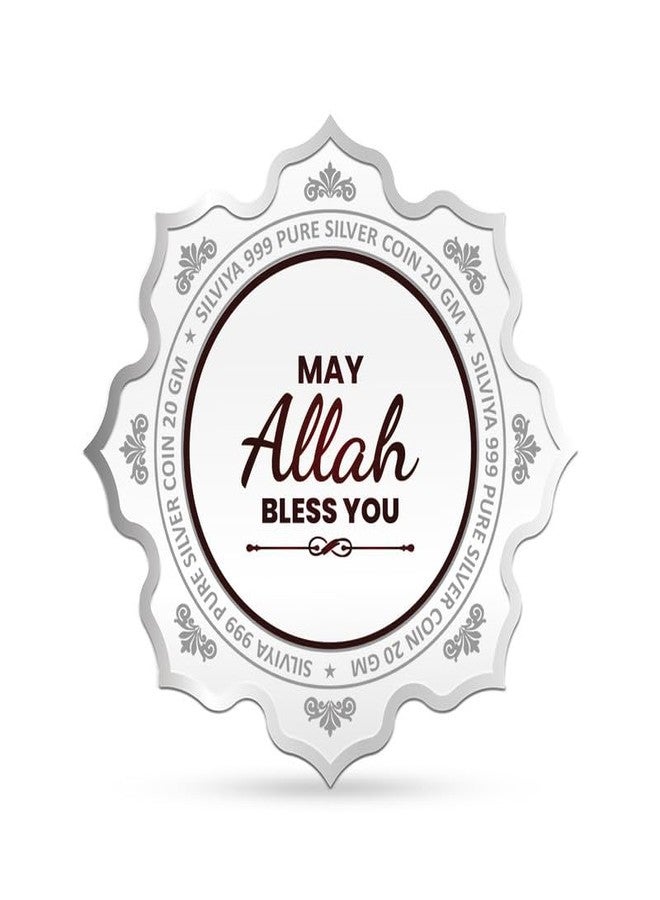 Silviya BIS Hallmarked Eid Mubarak 999 Pure Silver Coin (20g) Lotus Shape: Islamic Festival Gift - Eid al-Fitr Celebration - Religious Commemorative - Image 3
