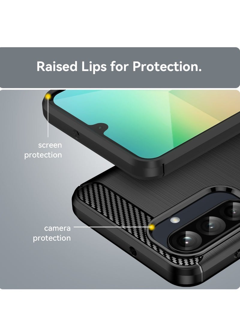 Samsung Galaxy A56 5G - Rugged Shield Protective Cover, Brushed Carbon Fiber Texture, Shockproof TPU, Anti-Slip, Elegant Thin, and Shock-Absorbing - Black - Image 4