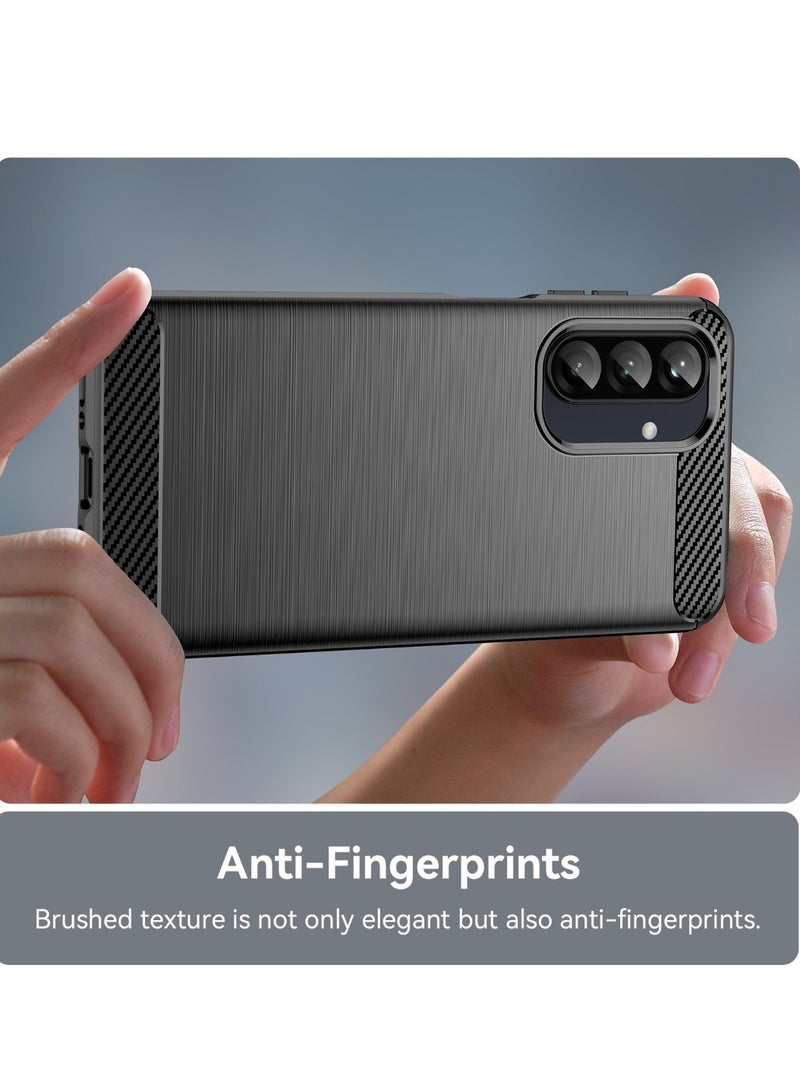 Samsung Galaxy A56 5G - Rugged Shield Protective Cover, Brushed Carbon Fiber Texture, Shockproof TPU, Anti-Slip, Elegant Thin, and Shock-Absorbing - Black - Image 3