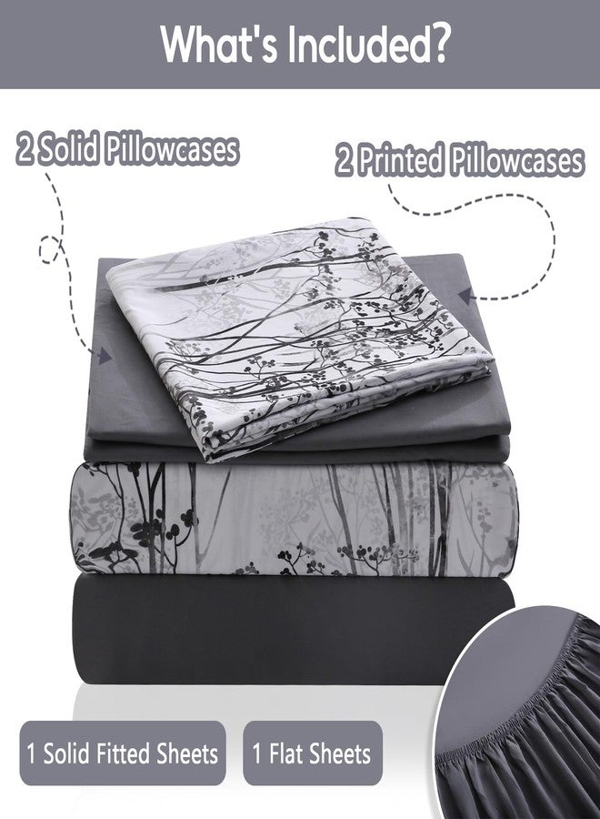 LONAVA Solid and Printed King Size Bed Sheet Set - 6-Piece, Includes Solid Fitted Sheet, Solid Pillowcases, OEKOTEX Certified, 100% Brushed Microfiber, Comfortable and Breathable, G24144 - Image 5