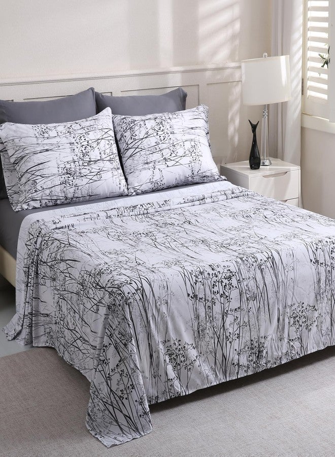 LONAVA Solid and Printed King Size Bed Sheet Set - 6-Piece, Includes Solid Fitted Sheet, Solid Pillowcases, OEKOTEX Certified, 100% Brushed Microfiber, Comfortable and Breathable, G24144 - Image 3