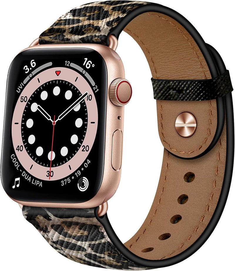 سوار OUHENG المتوافق مع Apple Watch مقاس 45مم 44مم 42مم 41مم 40مم 38مم، سوار بديل من الجلد الطبيعي لساعة iWatch SE والسلسلة 7 6 5 4 3 2 1 - Image 1