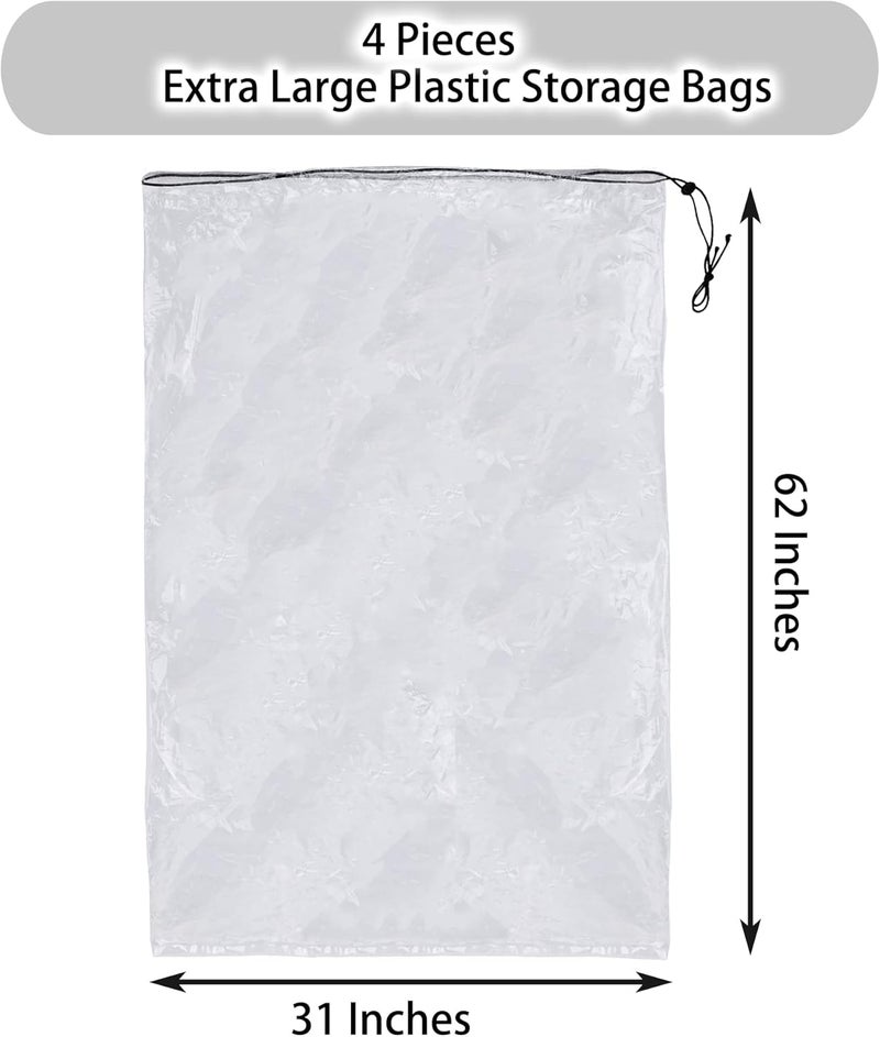 TRINKA 31x62 inches Extra Large Clear Drawstring Dust Covers Plastic Storage Bags Set of 4 Multi-Purpose for Storage and Keeping Luggage, Suitcase Good for Household Organizing Reusable - Image 2