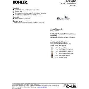 كوهلر kohler K-72573-CP القطع الأثرية المحورية حامل أنسجة المرحاض مصقول الكروم  - Image 4
