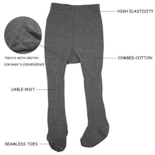 techcity Baby Toddler Girls Tights Seamless Cable Knit Cotton Leggings Pants Stockings for Infant Baby Girl (Dark Grey, 3-12 Months) - Image 4