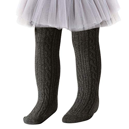 techcity Baby Toddler Girls Tights Seamless Cable Knit Cotton Leggings Pants Stockings for Infant Baby Girl (Dark Grey, 3-12 Months) - Image 1