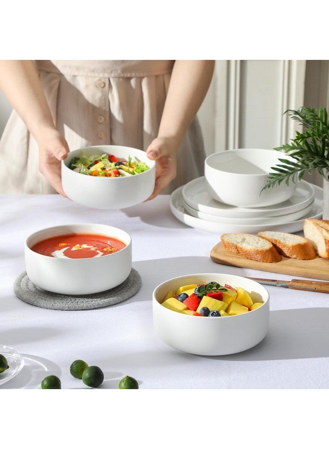 MALACASA 24 OZ Cereal Bowls, Porcelain Soup Oatmeal Bowls Kitchen Ceramic Bowls Set of 4 Dishwasher Microwave Oven Safe, White, Series LUNA - Image 4