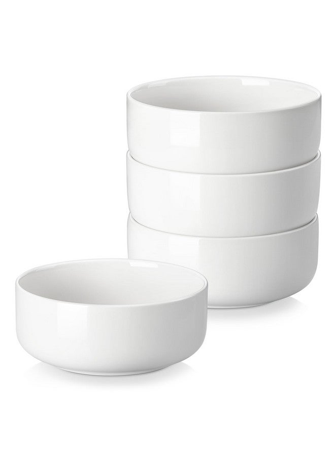 MALACASA 24 OZ Cereal Bowls, Porcelain Soup Oatmeal Bowls Kitchen Ceramic Bowls Set of 4 Dishwasher Microwave Oven Safe, White, Series LUNA - Image 1