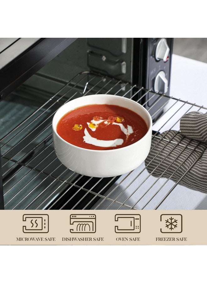 MALACASA 24 OZ Cereal Bowls, Porcelain Soup Oatmeal Bowls Kitchen Ceramic Bowls Set of 4 Dishwasher Microwave Oven Safe, White, Series LUNA - Image 3