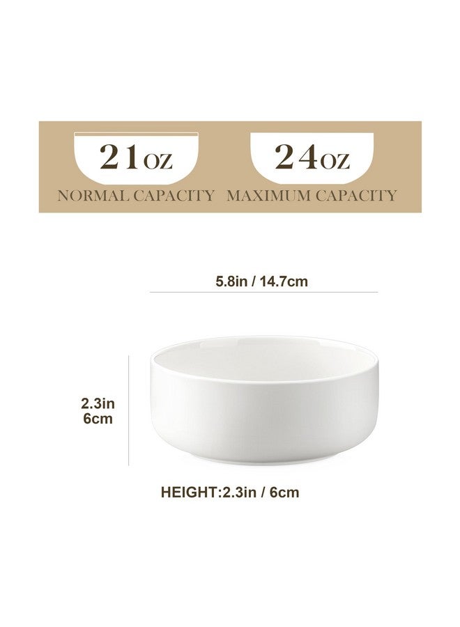 MALACASA 24 OZ Cereal Bowls, Porcelain Soup Oatmeal Bowls Kitchen Ceramic Bowls Set of 4 Dishwasher Microwave Oven Safe, White, Series LUNA - Image 2