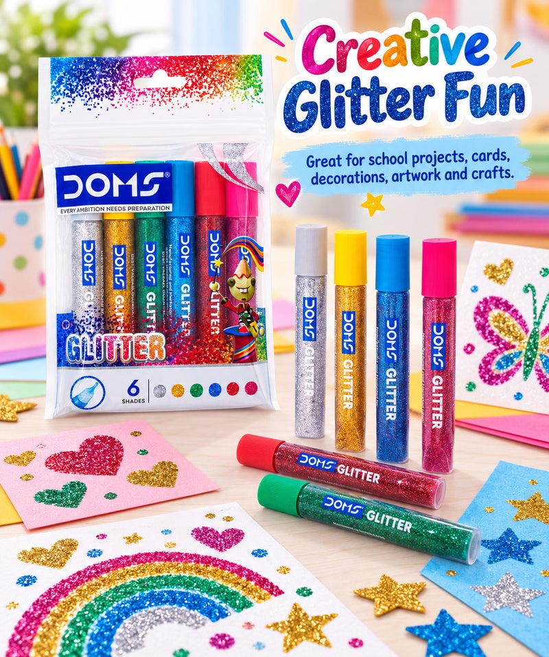 DOMS Glitter Colour Set 6 Assorted Shades 10 ml Each - Image 4