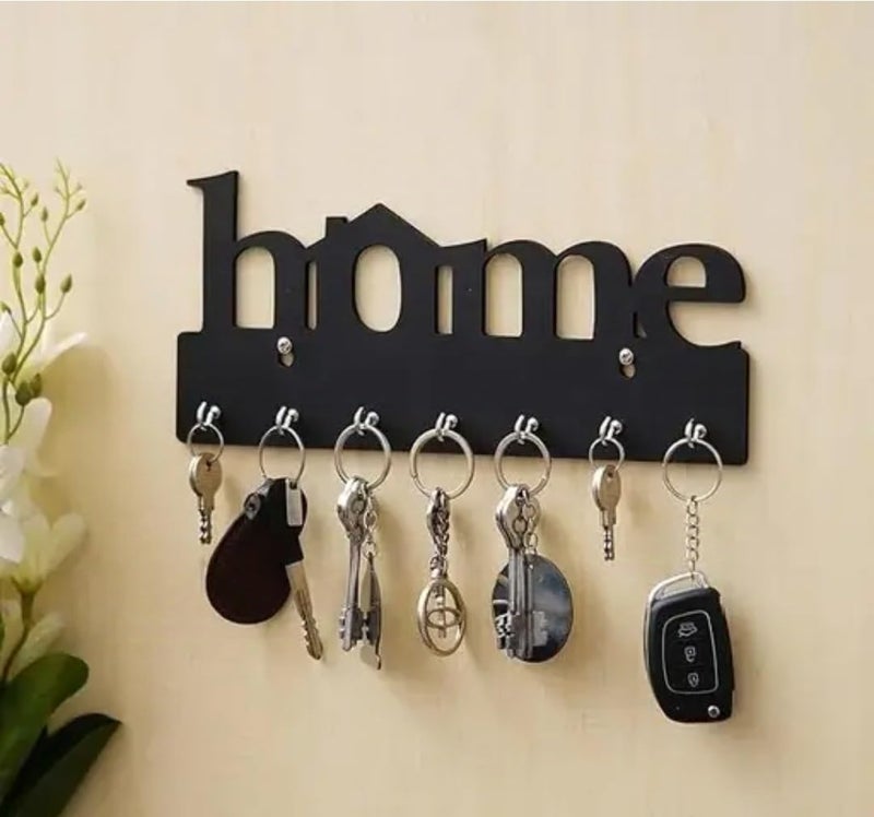 Wall Mounted Key Holder with Home Design 7 Hooks Black Wooden Home Decor Wall Decor Office Supplies Decorative Key Organizer for Entryway  - Image 1