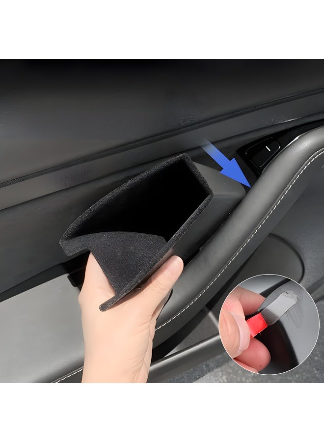 أتش بي أس جموعة 4 صناديق تخزين جانبية لمسند الذراع في الأبواب – مادة ABS مع بطانة مخملية لسيارات تسلا موديل 3 وY - Image 3