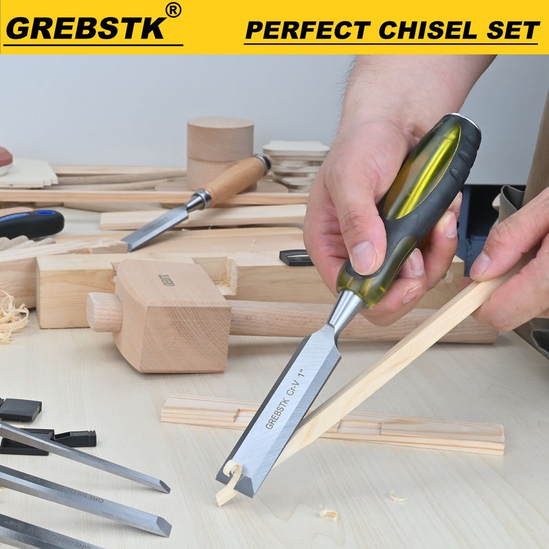 GREBSTK Professional Wood Chisel Four Piece Set Chrome Vanadium Steel PVC Transplant Handle - Image 2