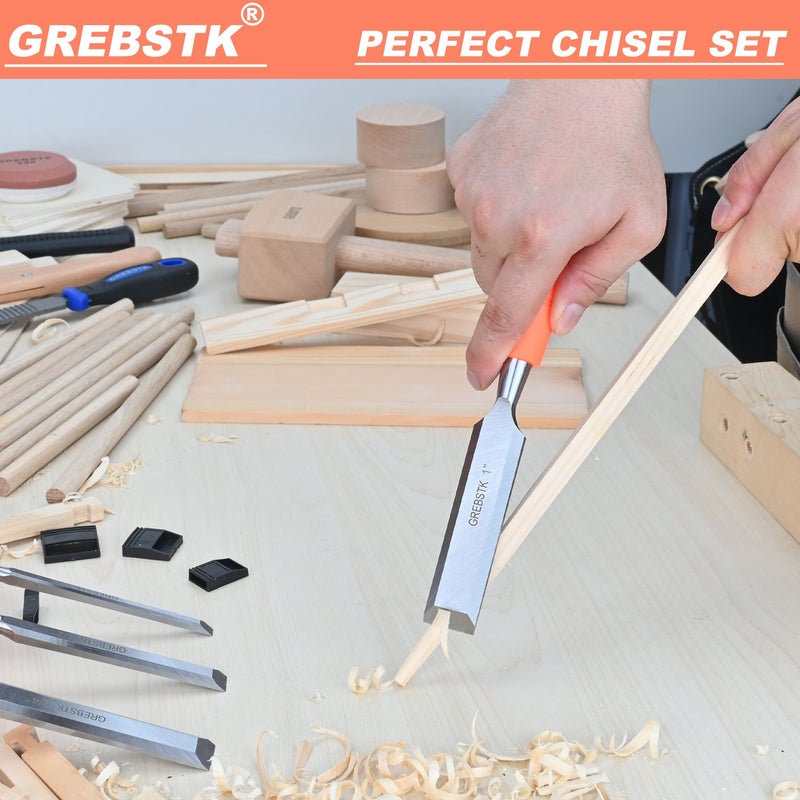 GREBSTK Professional Wood Chisel Four Piece Set Chrome Vanadium Steel PVC Transplant Handle - Image 5