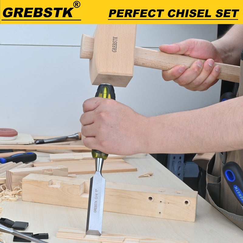 GREBSTK Professional Wood Chisel Four Piece Set Chrome Vanadium Steel PVC Transplant Handle - Image 3