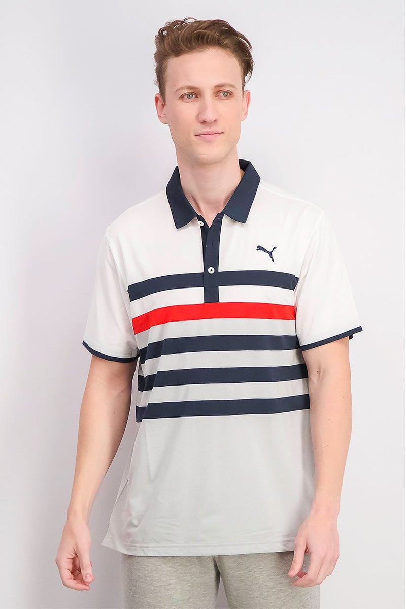 PUMA قميص بولو قصير الأكمام للرجال، أبيض مدمج - Image 1