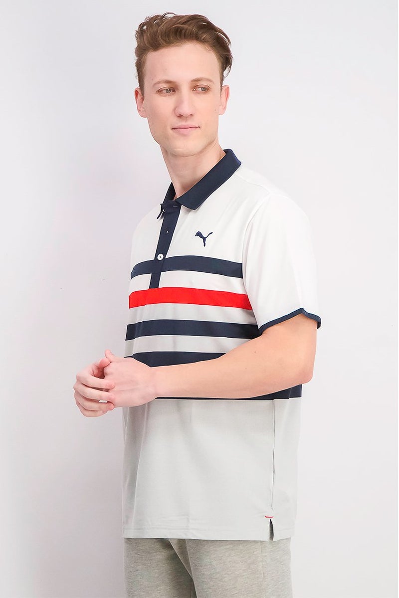 PUMA قميص بولو قصير الأكمام للرجال، أبيض مدمج - Image 3
