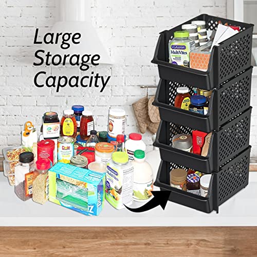 Skywin TidyFriend Stackable Storage Bins for Pantry Organizers and Storage 4 Pack, Pantry Storage for Food, Kitchen and Home Organization (Black) - Image 2
