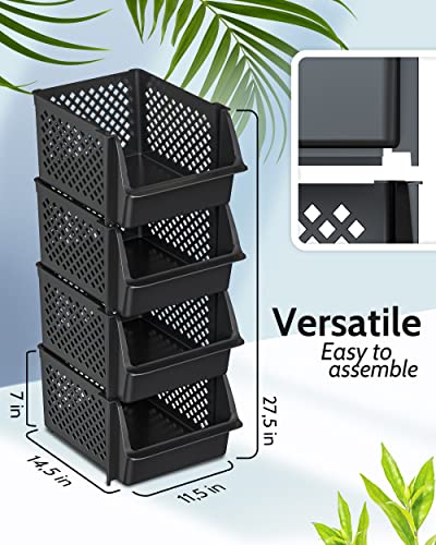 Skywin TidyFriend Stackable Storage Bins for Pantry Organizers and Storage 4 Pack, Pantry Storage for Food, Kitchen and Home Organization (Black) - Image 3