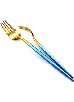 CATANES 6Pcs Dessert Forks Flatware Blue Gold Cutlery Stainless Steel Tableware Colorful Mirror Kitchen Dinnerware Silverware 18x2x0.3 Cm Golden Blue 