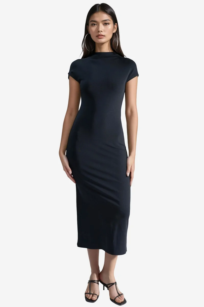 BUSEM Slim Fit Crew Neck Midi Dress
