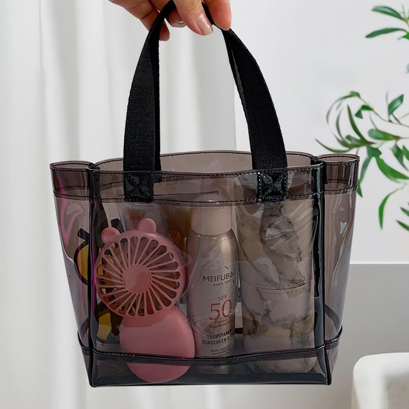 TotePrint Clear 1 Packs Small Tote Work Bag,8.27 inches x 7.87 inches x 3.15 inches Gift Wrap Handbag for Bridal and Birthday Party,Travel Makeup Pouch with Handle (1pcs-black) - Image 2
