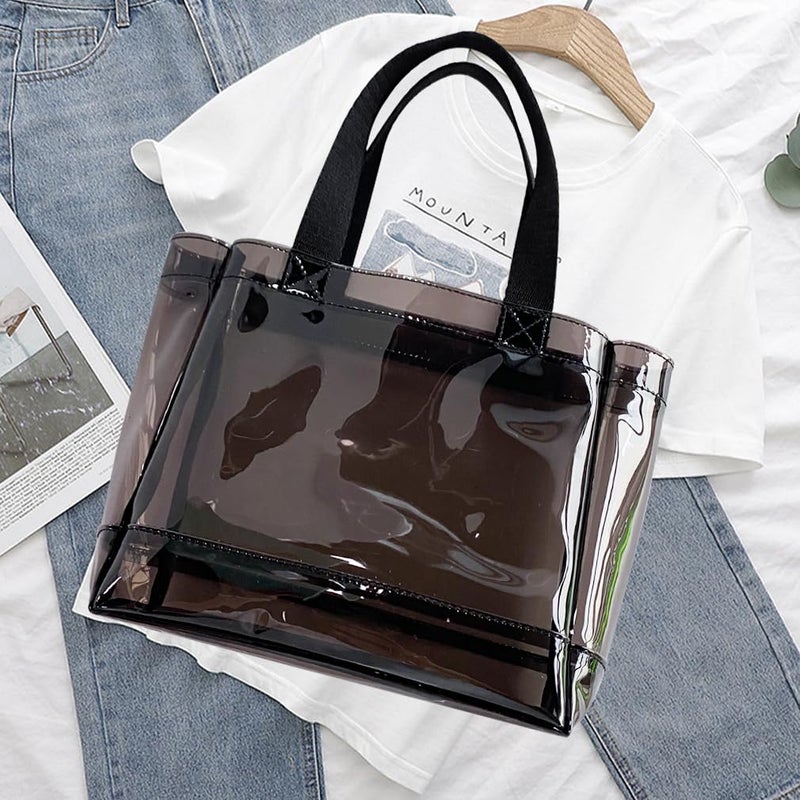 TotePrint Clear 1 Packs Small Tote Work Bag,8.27 inches x 7.87 inches x 3.15 inches Gift Wrap Handbag for Bridal and Birthday Party,Travel Makeup Pouch with Handle (1pcs-black) - Image 3