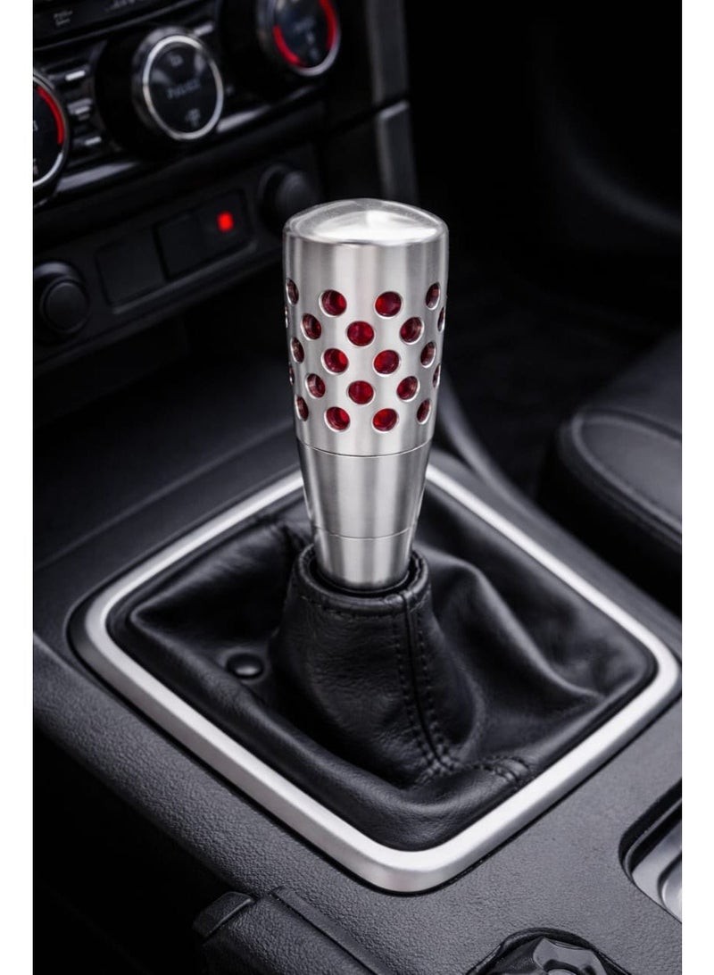 Concave Circle Manual Shift Knob Red Silver Tone made of aluminium alloy - Image 2