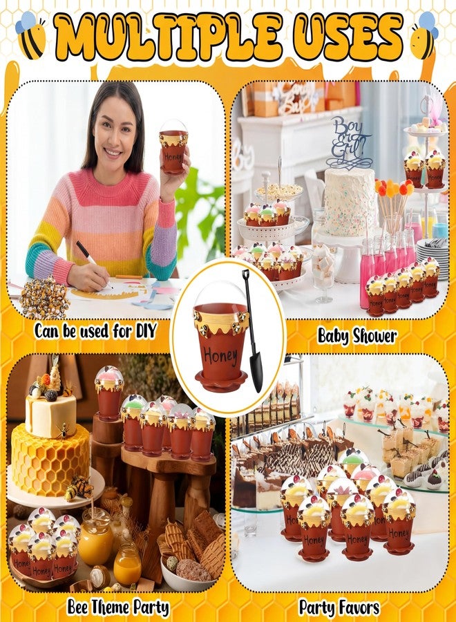 Jingmore مجموعة جينغمور المكونة من 30 برطمان عسل على شكل نحل، هدايا حفلات بالجملة، برطمانات عسل بلاستيكية صغيرة مزينة بنمط النحل مع أغطية ومغارف وصحون لتزيين الكب كيك، مجموعة هدايا لحفلات استقبال المولود الجديد وحفلات الزفاف (بني) - Image 4