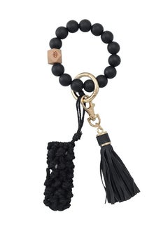 Silicone Key Ring Bracelet Wristlet Keychain Unique Beaded Bangle Key Chains for Women with Leather Tassel