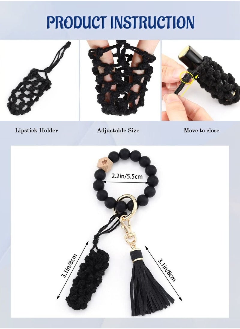 SYOSI - Silicone Key Ring Bracelet Wristlet Keychain Unique Beaded Bangle Key Chains for Women with Leather Tassel - Image 1