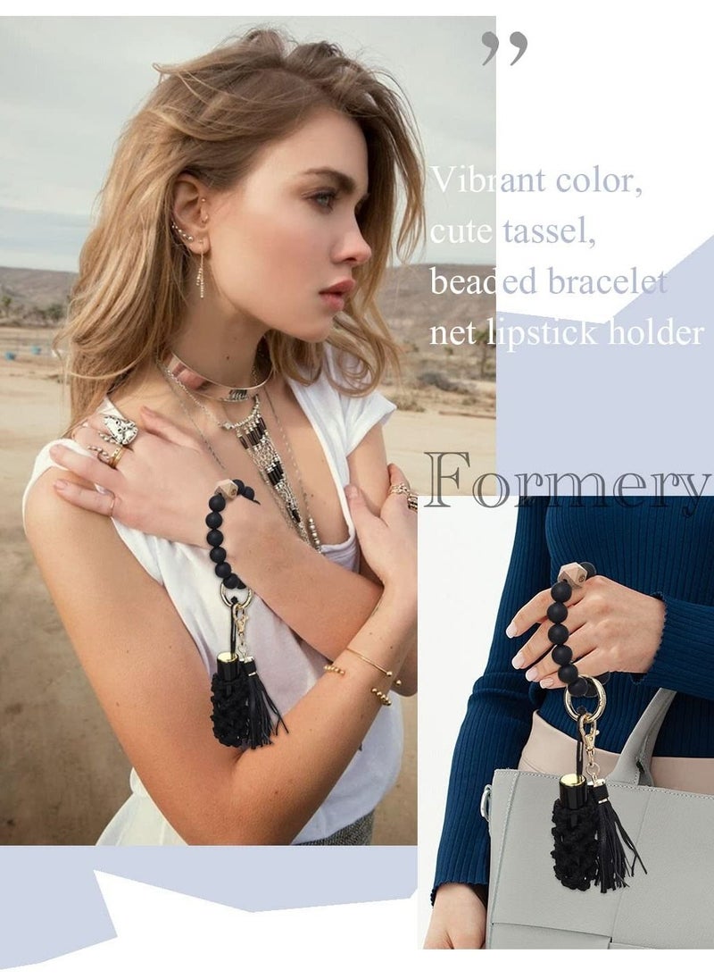 SYOSI - Silicone Key Ring Bracelet Wristlet Keychain Unique Beaded Bangle Key Chains for Women with Leather Tassel - Image 1