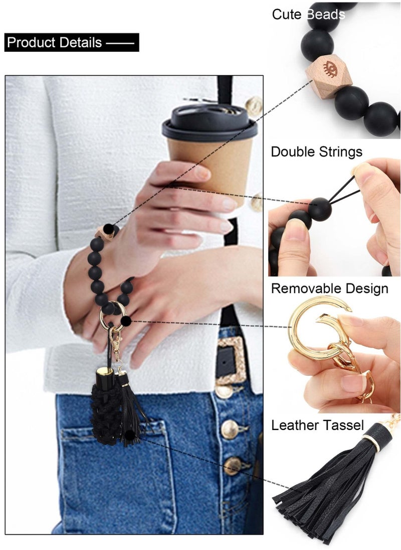 SYOSI - Silicone Key Ring Bracelet Wristlet Keychain Unique Beaded Bangle Key Chains for Women with Leather Tassel - Image 1