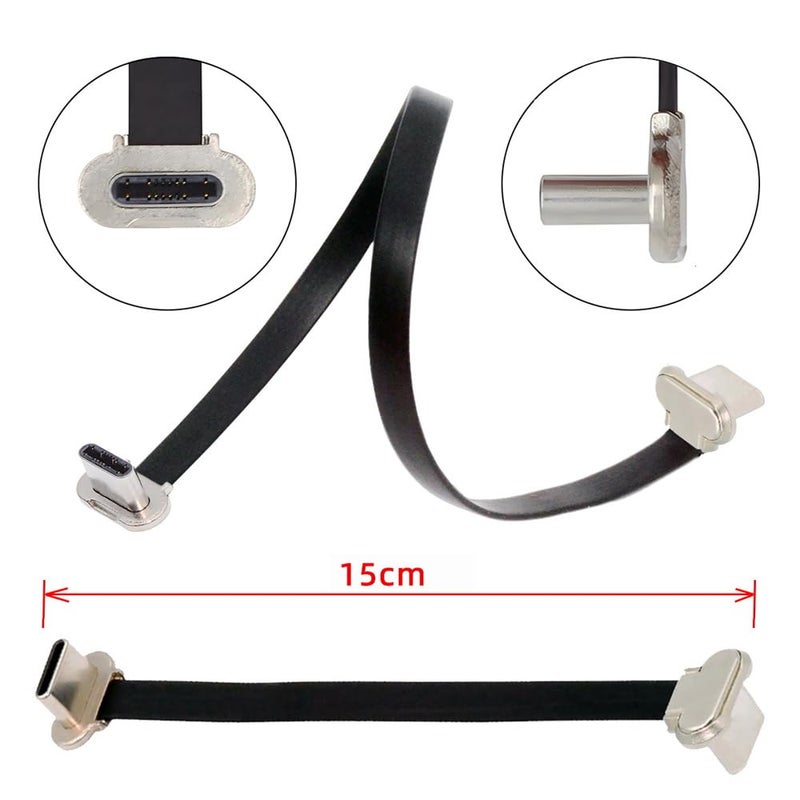 كابل شحن سريع قصير من بزاوية USB-C ذكر إلى ذكر، نحيف للغاية ومسطح، كابل بيانات USB2.0 بقدرة 65 واط لأجهزة الكمبيوتر المحمول والأجهزة اللوحية، طول 5.9 بوصة/15 سم، أسود - Image 3