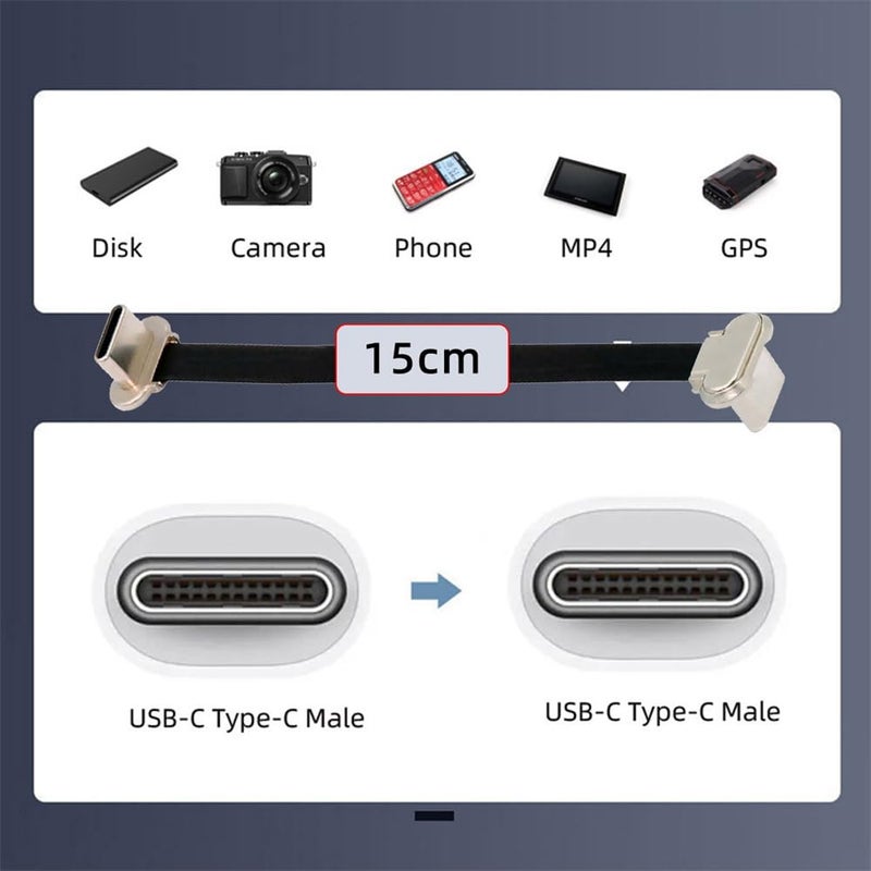 كابل شحن سريع قصير من بزاوية USB-C ذكر إلى ذكر، نحيف للغاية ومسطح، كابل بيانات USB2.0 بقدرة 65 واط لأجهزة الكمبيوتر المحمول والأجهزة اللوحية، طول 5.9 بوصة/15 سم، أسود - Image 2