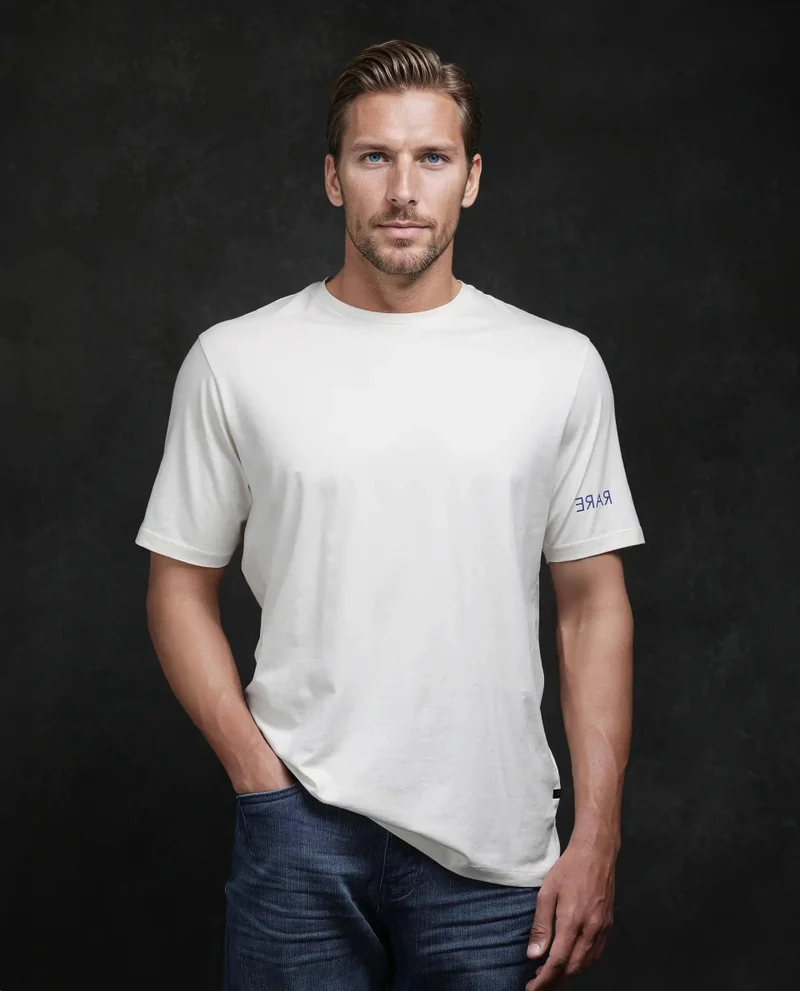 Rare Rabbit Men's Monogram Back Print Regular Fit T-Shirt
