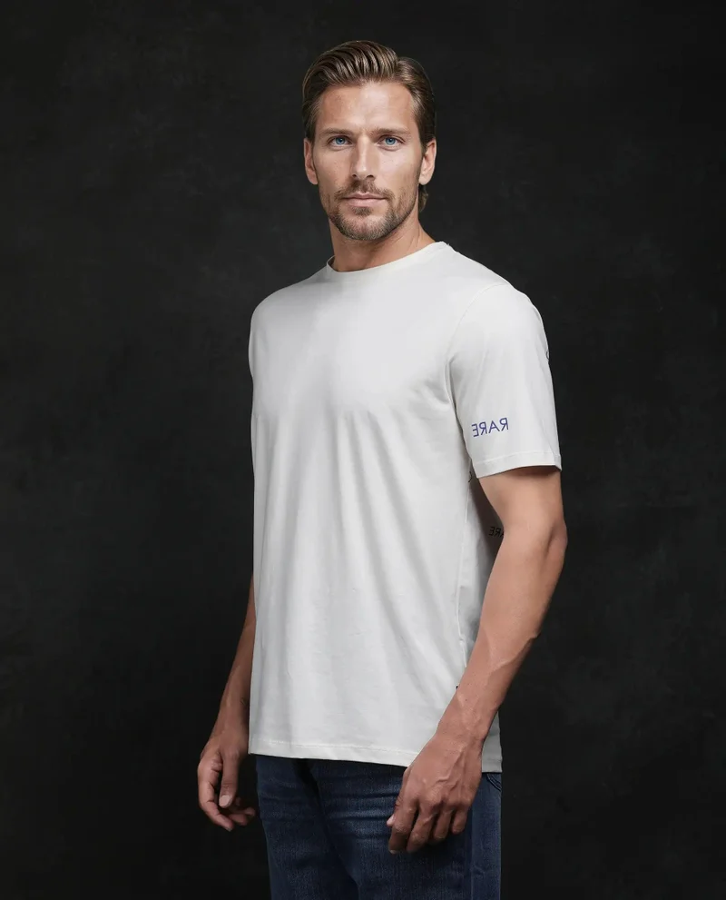 Rare Rabbit Men's Monogram Back Print Regular Fit T-Shirt