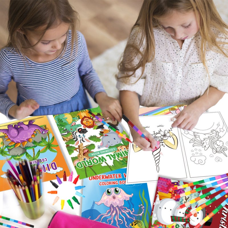 Watercolor Coloring Book Set - 7 Unique Cartoon Animal Dinosaur Books - Non-Toxic Educational Toys for Children Over 3 Birthdays - Image 4