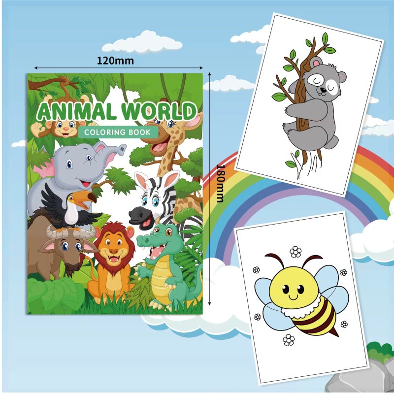 Watercolor Coloring Book Set - 7 Unique Cartoon Animal Dinosaur Books - Non-Toxic Educational Toys for Children Over 3 Birthdays - Image 2