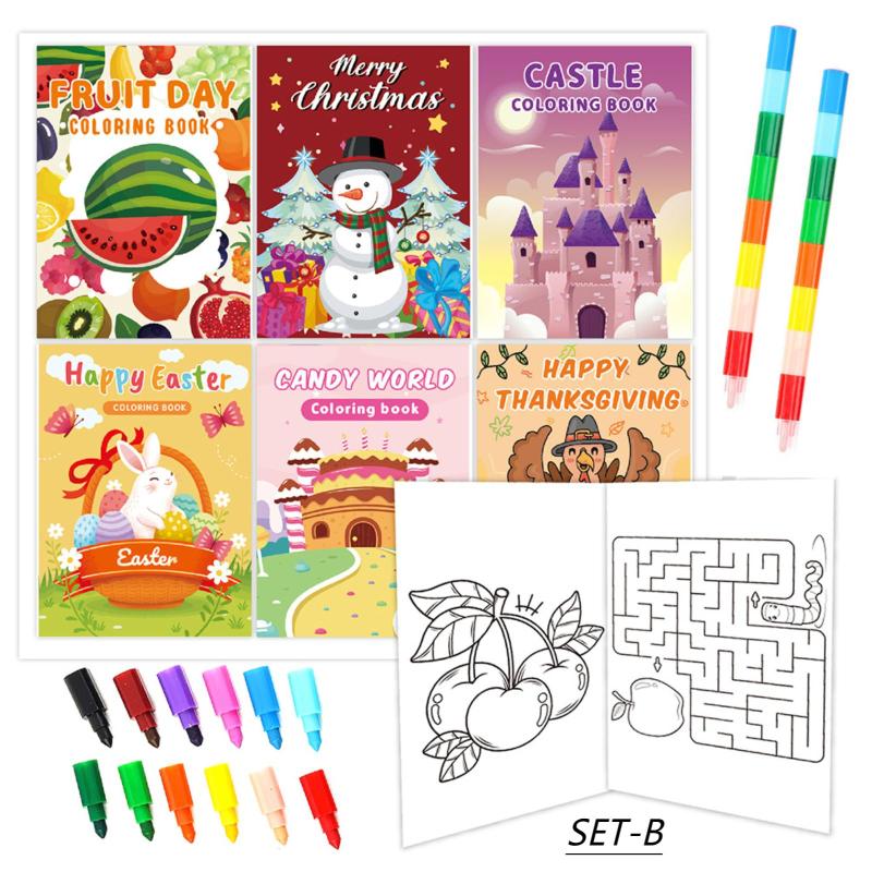Watercolor Coloring Book Set - 7 Unique Cartoon Animal Dinosaur Books - Non-Toxic Educational Toys for Children Over 3 Birthdays - Image 1