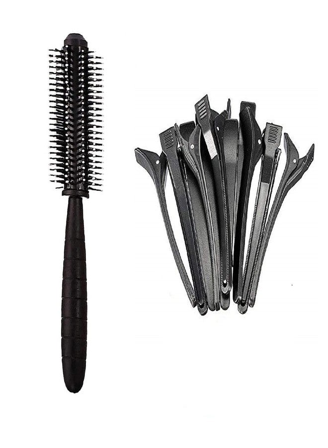 E-DUNIA® 1 Pcs Of Round HairBrush Comb with Nylon Bristles for Women/Men/Kids Detangling & Massaging, Anti Static, Best for All Hair Types Wet & Dry Daily Use with 12 Pcs Of Long Hair Clip[Pack Of 13] - Image 1