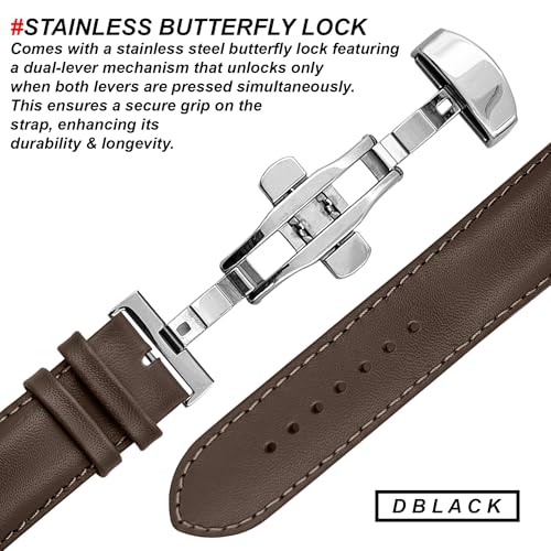 DBLACK ''ARLONG'' Genuine Leather Watch Strap with Butterfly Lock, Half-Padded, Matte Finish Leather Watch Belt // For 20mm, 22mm, or 24mm Leather Watch Band (Choose Your Size & Color) (Brown, 24mm) - Image 3