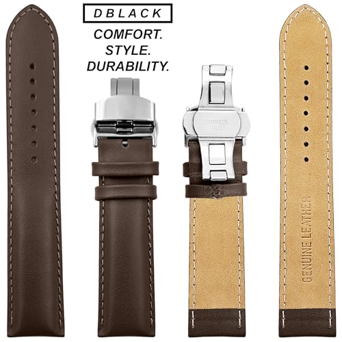 DBLACK ''ARLONG'' Genuine Leather Watch Strap with Butterfly Lock, Half-Padded, Matte Finish Leather Watch Belt // For 20mm, 22mm, or 24mm Leather Watch Band (Choose Your Size & Color) (Brown, 24mm) - Image 5