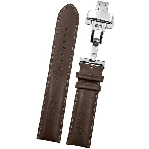DBLACK ''ARLONG'' Genuine Leather Watch Strap with Butterfly Lock, Half-Padded, Matte Finish Leather Watch Belt // For 20mm, 22mm, or 24mm Leather Watch Band (Choose Your Size & Color) (Brown, 24mm) - Image 1