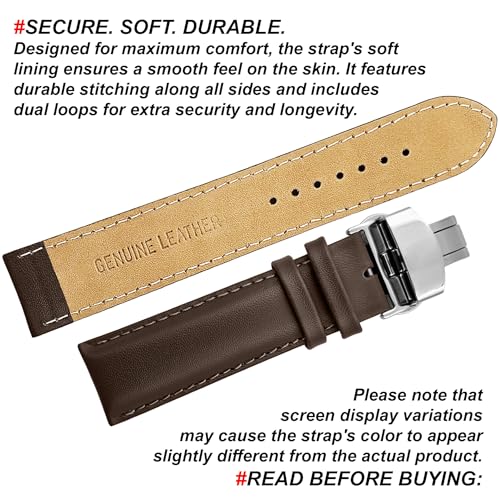 DBLACK ''ARLONG'' Genuine Leather Watch Strap with Butterfly Lock, Half-Padded, Matte Finish Leather Watch Belt // For 20mm, 22mm, or 24mm Leather Watch Band (Choose Your Size & Color) (Brown, 24mm) - Image 4