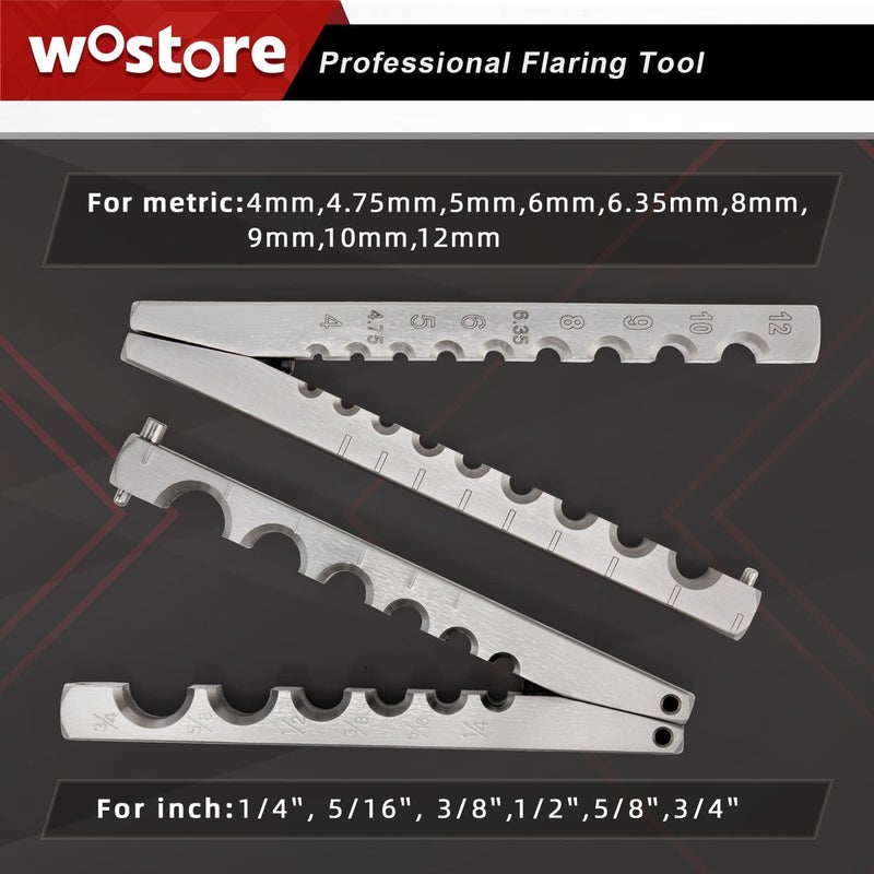 Wostore Flaring Tools Set 2 Flaring Bar for 15 Dies Sizes Eccentric Cone Refrigeration HVAC with Tube Cutter and Reamer - Image 4