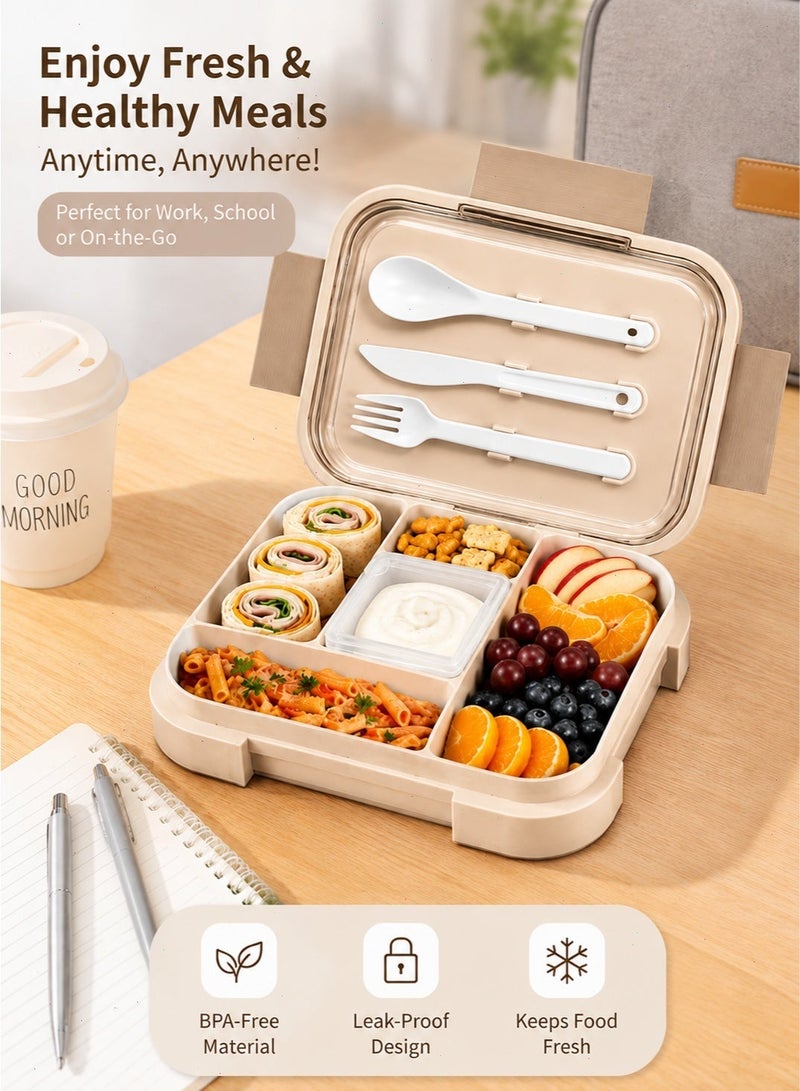 Yoawllty Kids Lunch Box 1000ML, 5‑Compartment Divided Bento Box, BPA‑Free PP Microwave Safe Leakproof Food Container for Boys Girls School Picnic Travel - Image 1