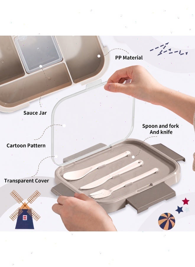 Yoawllty Kids Lunch Box 1000ML, 5‑Compartment Divided Bento Box, BPA‑Free PP Microwave Safe Leakproof Food Container for Boys Girls School Picnic Travel - Image 4